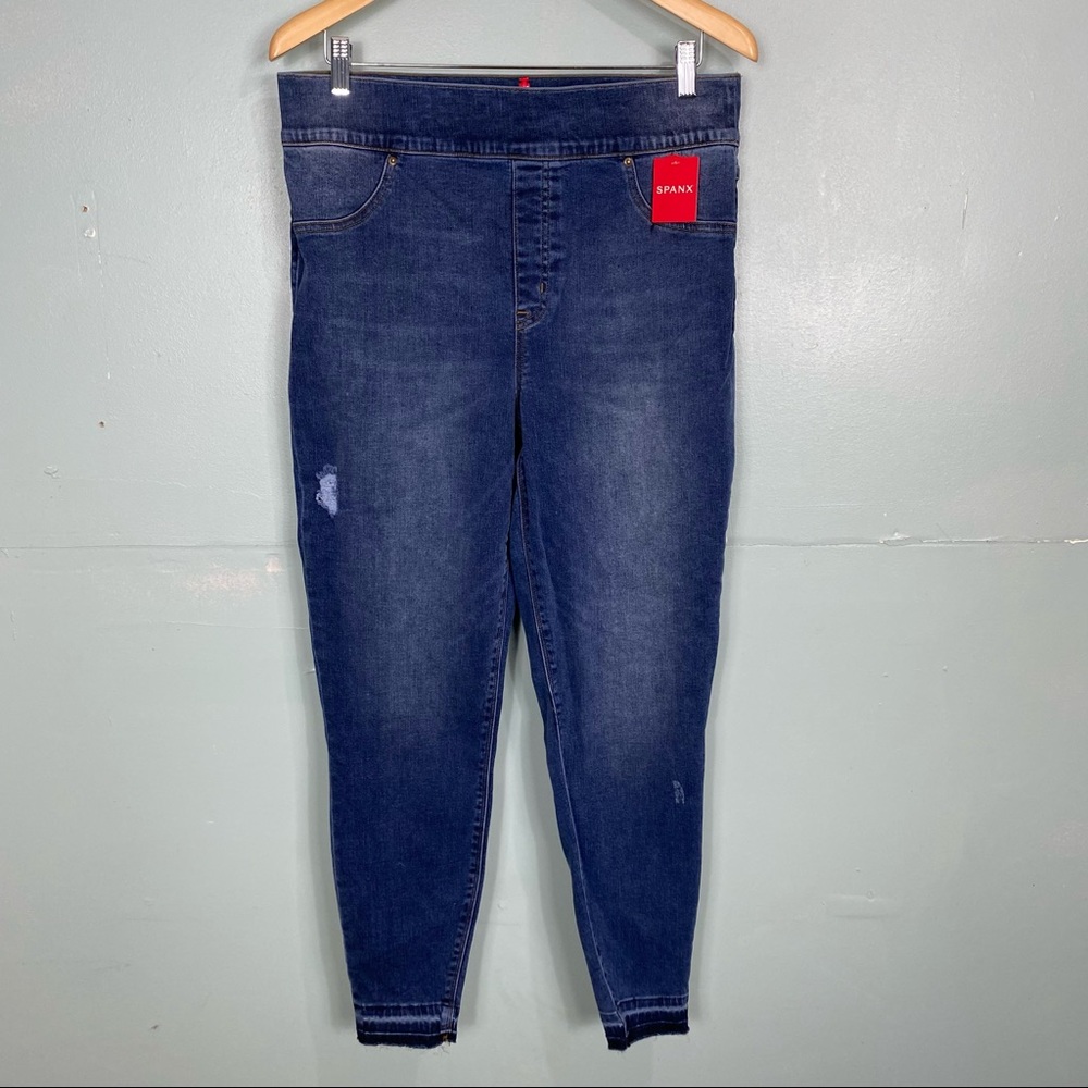 SPANX Distressed Skinny Jeans Raw Hem Sz 1X Blue